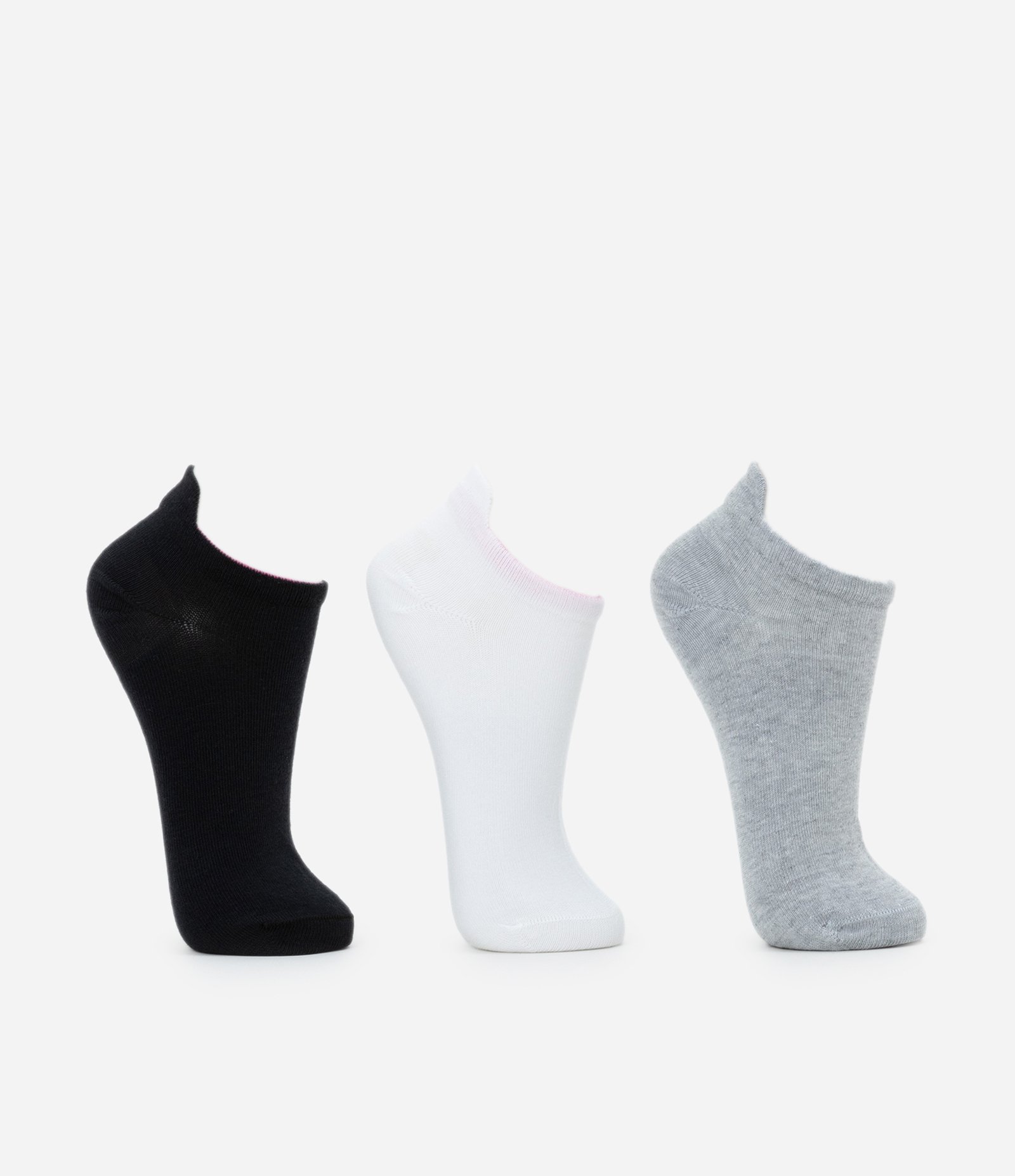 Kit 03 Meias Cano Baixo em Algodão Branco/ Cinza/ Preto Branco/ Cinza/ Preto 2