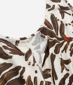 Macacão com Linho Estampa Folhas e Cinto Curve & Plus Size