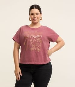Camiseta Estonada Estampada Foil de Flores Curve & Plus Size