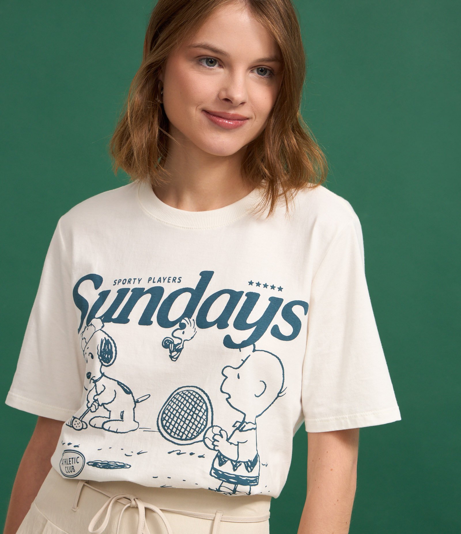 Camiseta em Algodão com Estampa Snoopy Sundays Branco 4