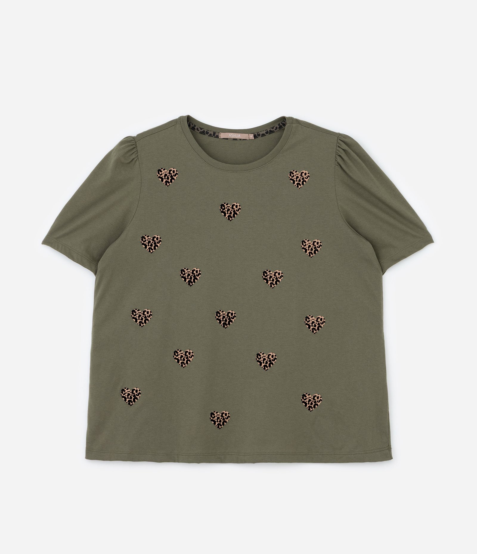 Blusa Manga Bufante e Coração Animal Print Curve & Plus Size Verde 4