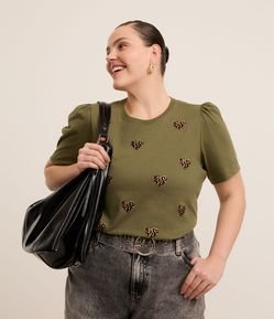 Blusa Manga Bufante e Coração Animal Print Curve & Plus Size