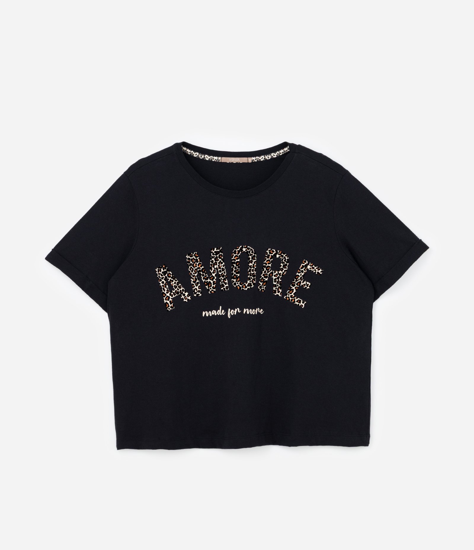 Blusa com Lettering Animal Print Flocado Curve & Plus Size Preto 3