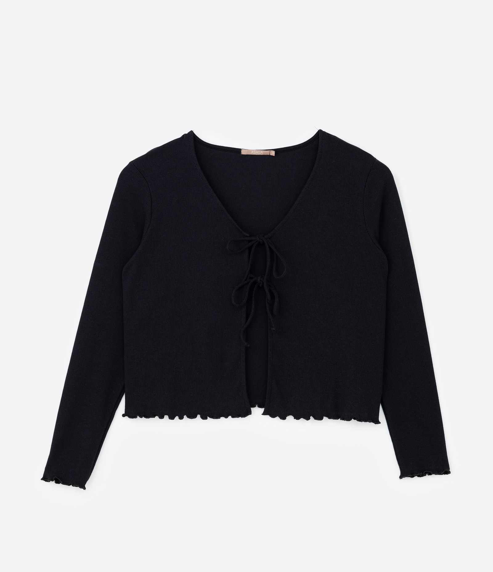 Blusa em Ribana com Amarração Barra Picot Curve & Plus Size Preto 5