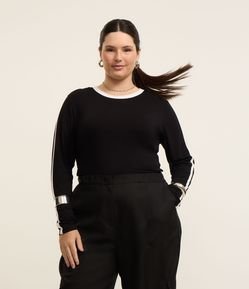 Blusa em Viscolycra com Contrastantes e Listras Curve & Plus Size