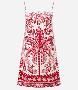 Vestido Curto em Viscose e Linho com Estampa Floral