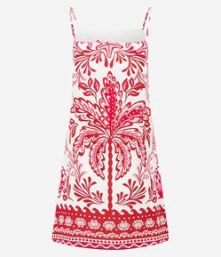 Vestido Curto em Viscose e Linho com Estampa Floral