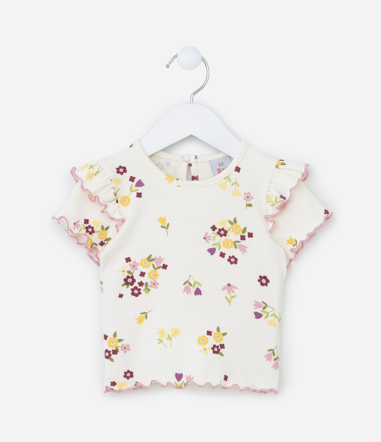 Blusa Infantil com Babados e Estampa Floral - Tam 0 a 18 meses Off White 1