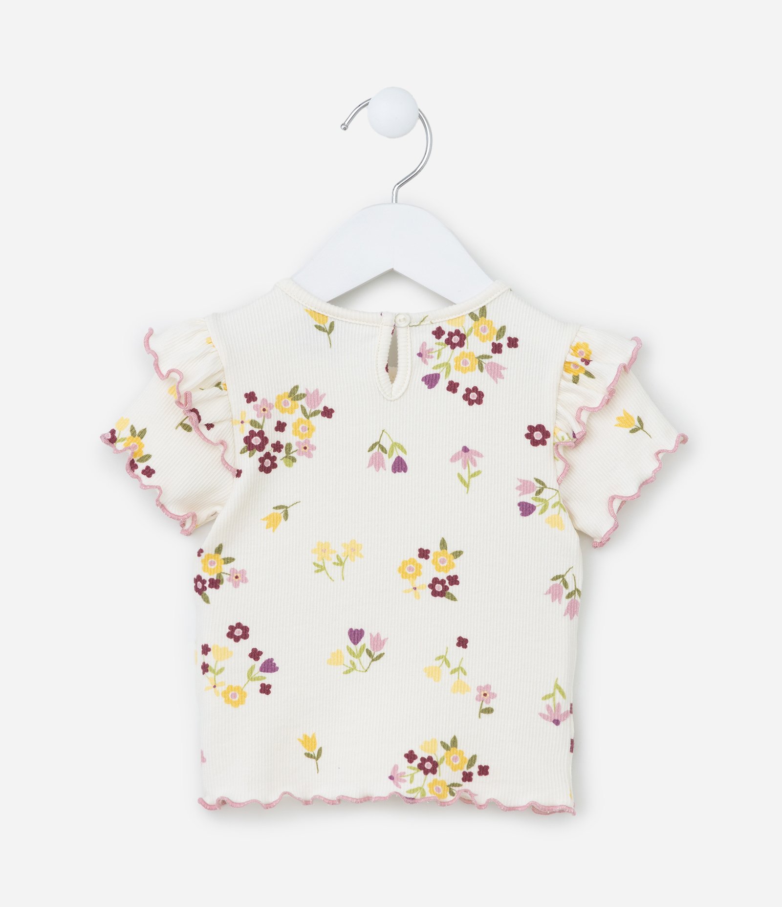 Blusa Infantil com Babados e Estampa Floral - Tam 0 a 18 meses Off White 2