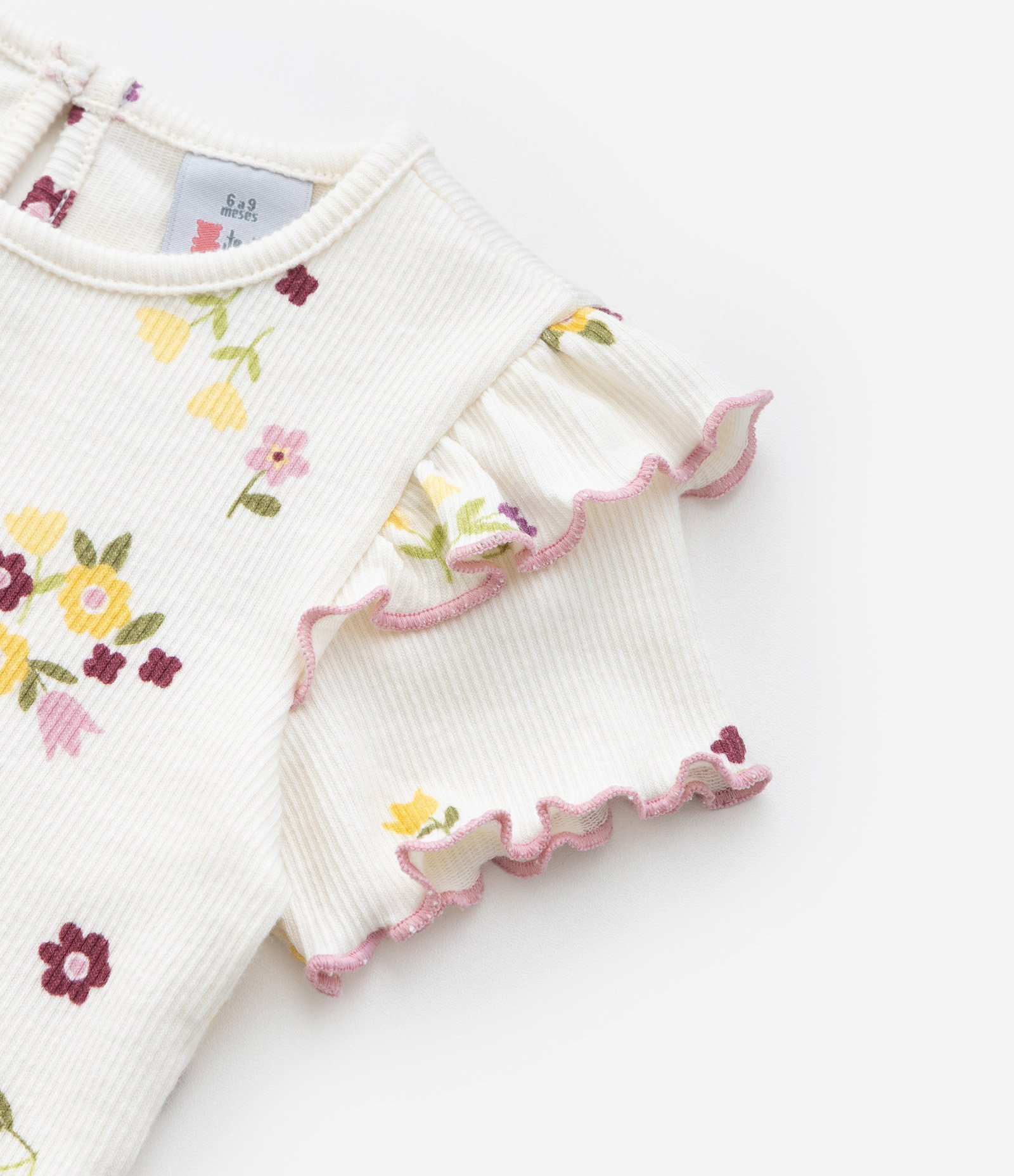 Blusa Infantil com Babados e Estampa Floral - Tam 0 a 18 meses Off White 6