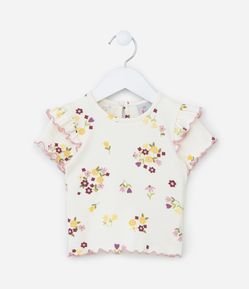 Blusa Infantil com Babados e Estampa Floral - Tam 0 a 18 meses