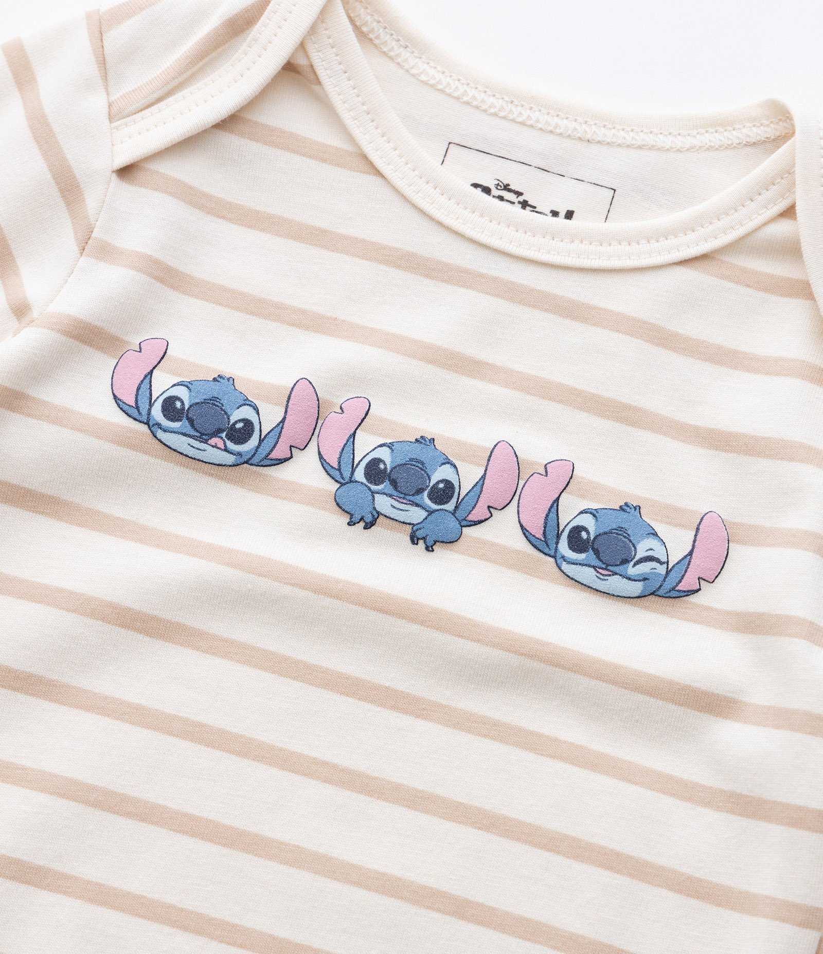 Body Infantil com Estampa Stitch e Listras - Tam RN a 18 meses Bege 6