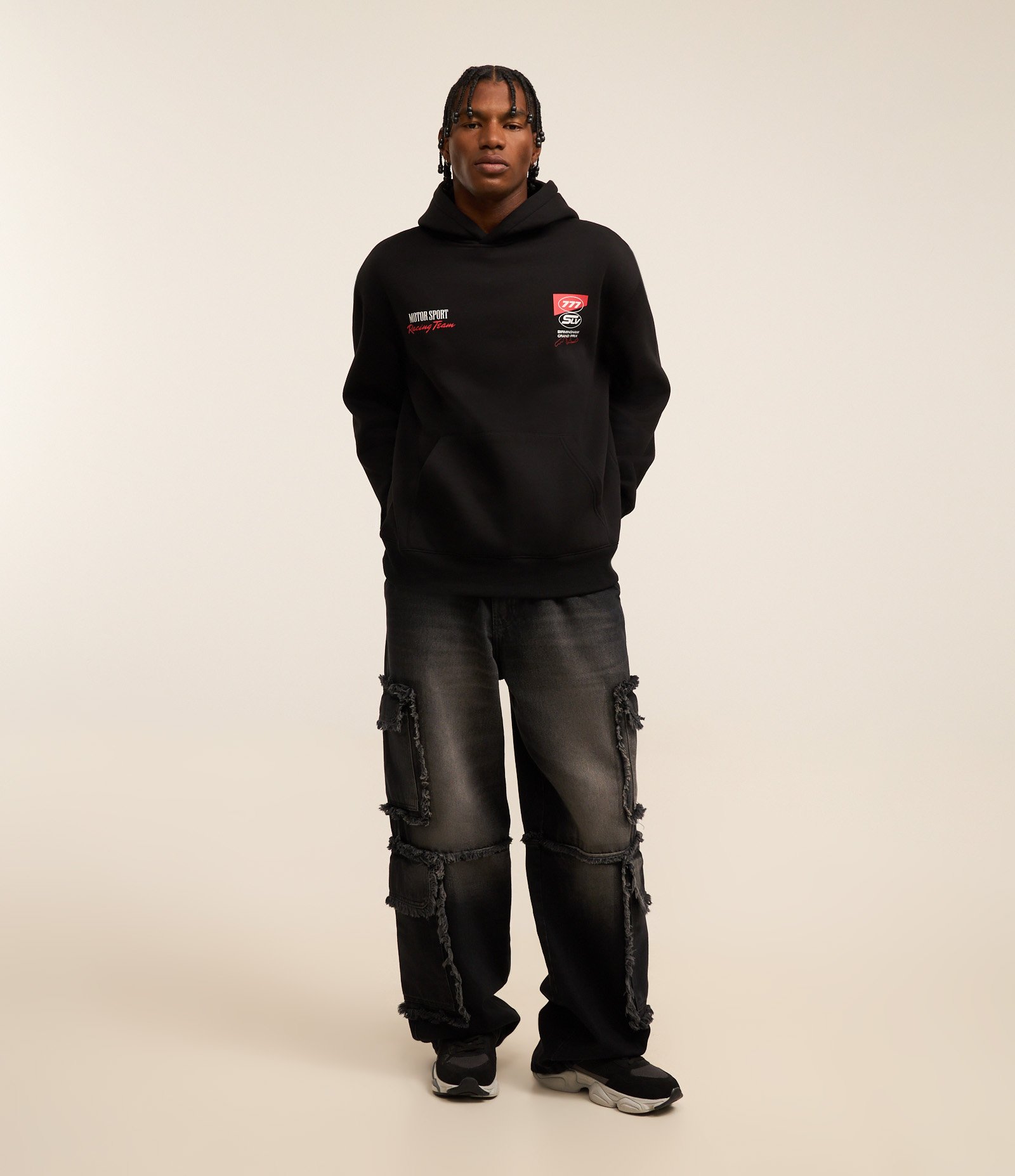 Casaco Relaxed em Fleece com Estampa de Automobilismo Preto 3