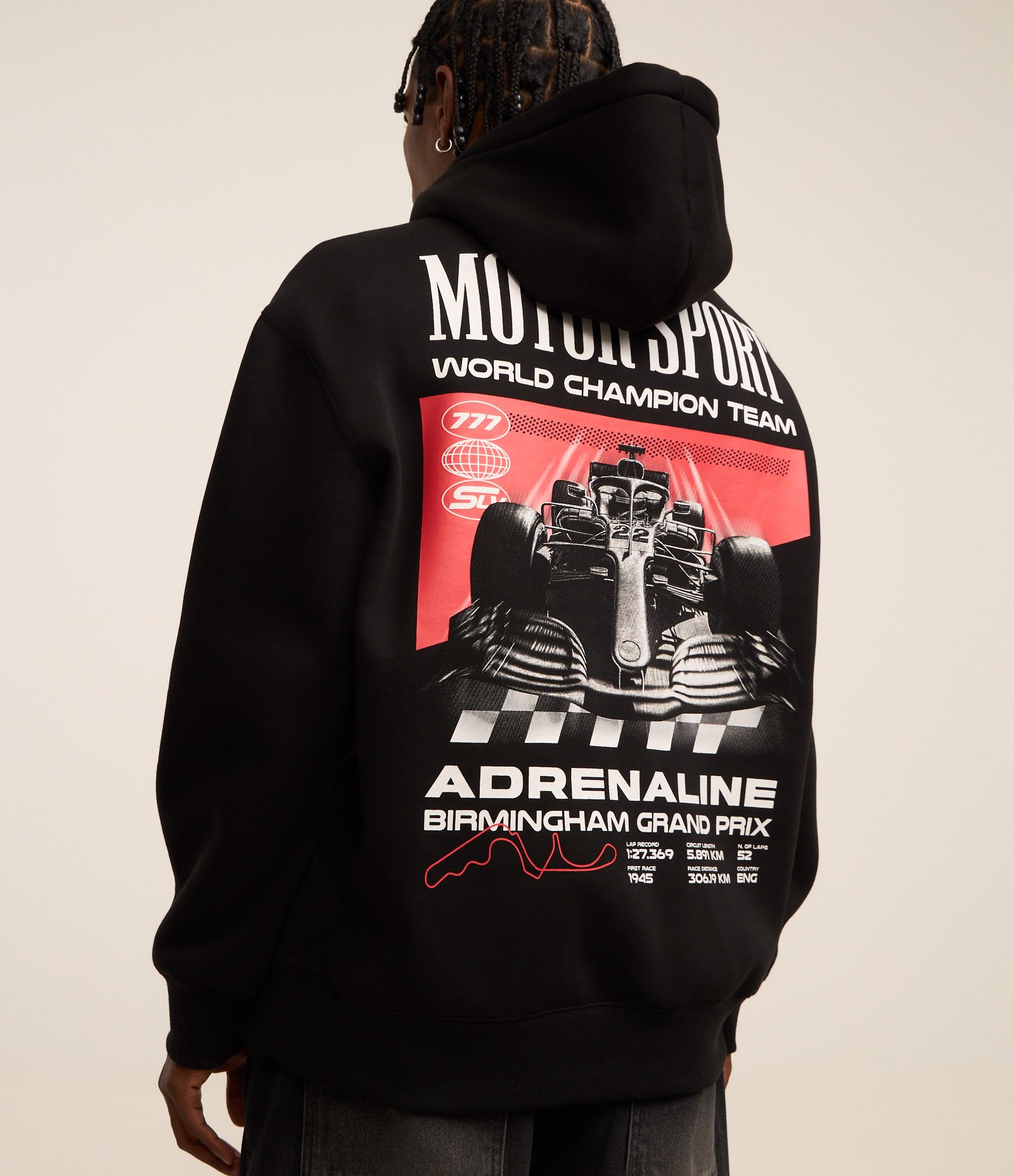 Casaco Relaxed em Fleece com Estampa de Automobilismo Preto 5