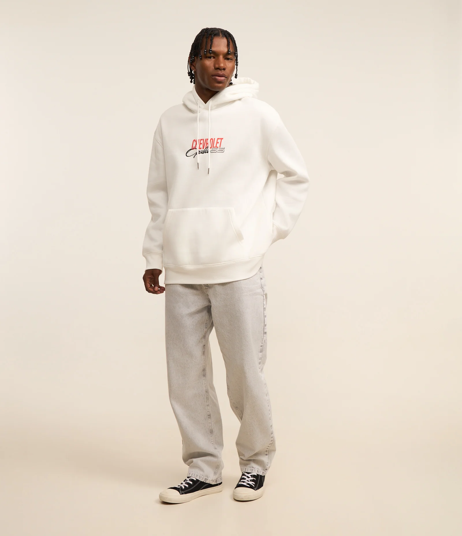 Casaco Relaxed em Fleece com Felpa com Estampa Lettering Carro Chevrolet Off White 2