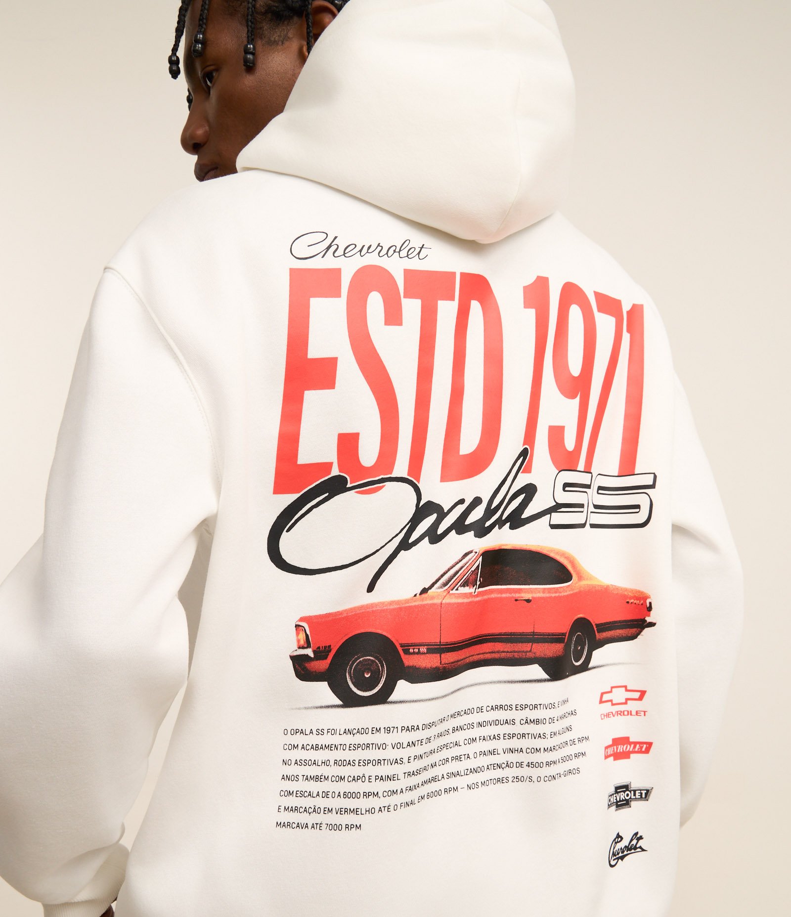 Casaco Relaxed em Fleece com Felpa com Estampa Lettering Carro Chevrolet Off White 5