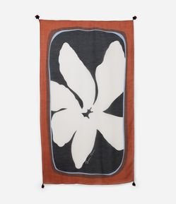 Canga Retangular em Chiffon com Estampa Floral e Tassel