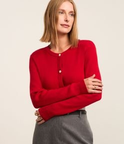 Cardigan Básico em Tricô Canelado com Botões Metalizados