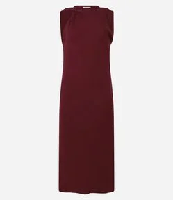 Vestido Midi em Viscolinho com Ombro Torcido