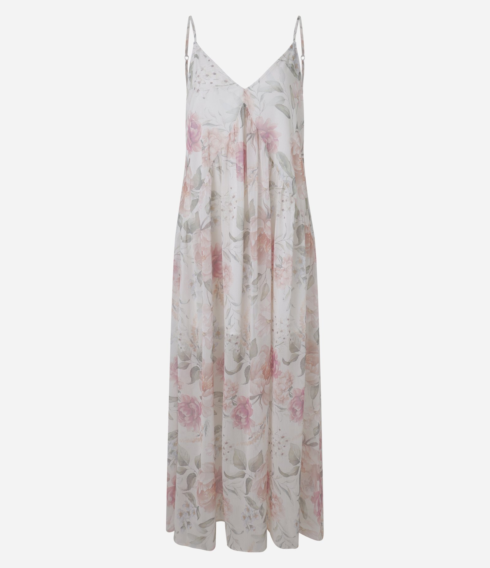 Vestido Midi com Decote em V e Estampa Floral Off White/Rosa/Verde 8