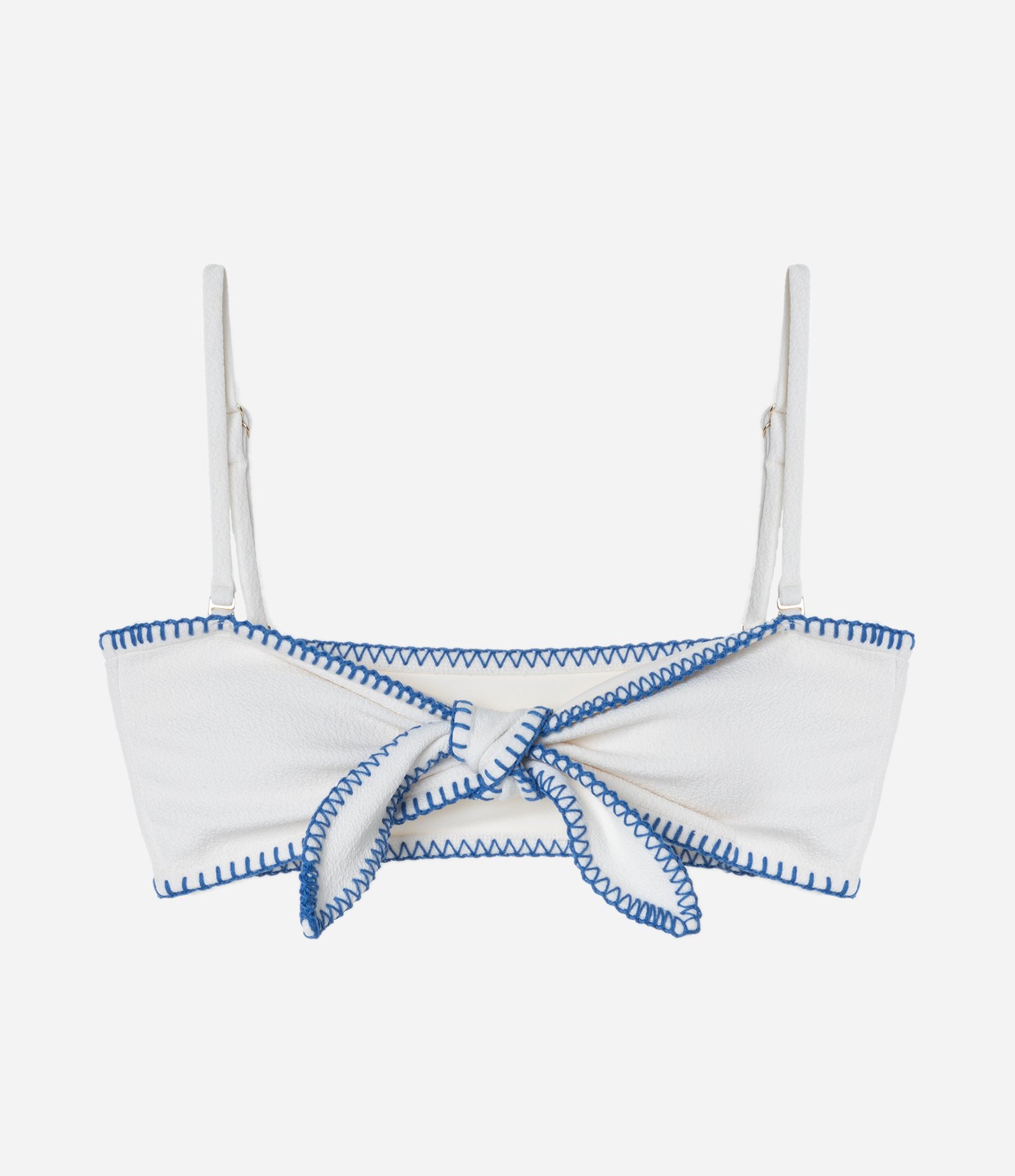 Biquíni Top Bandeau em Microfibra Texturizada com Nózinho e Pesponto Contrastante Branco 6