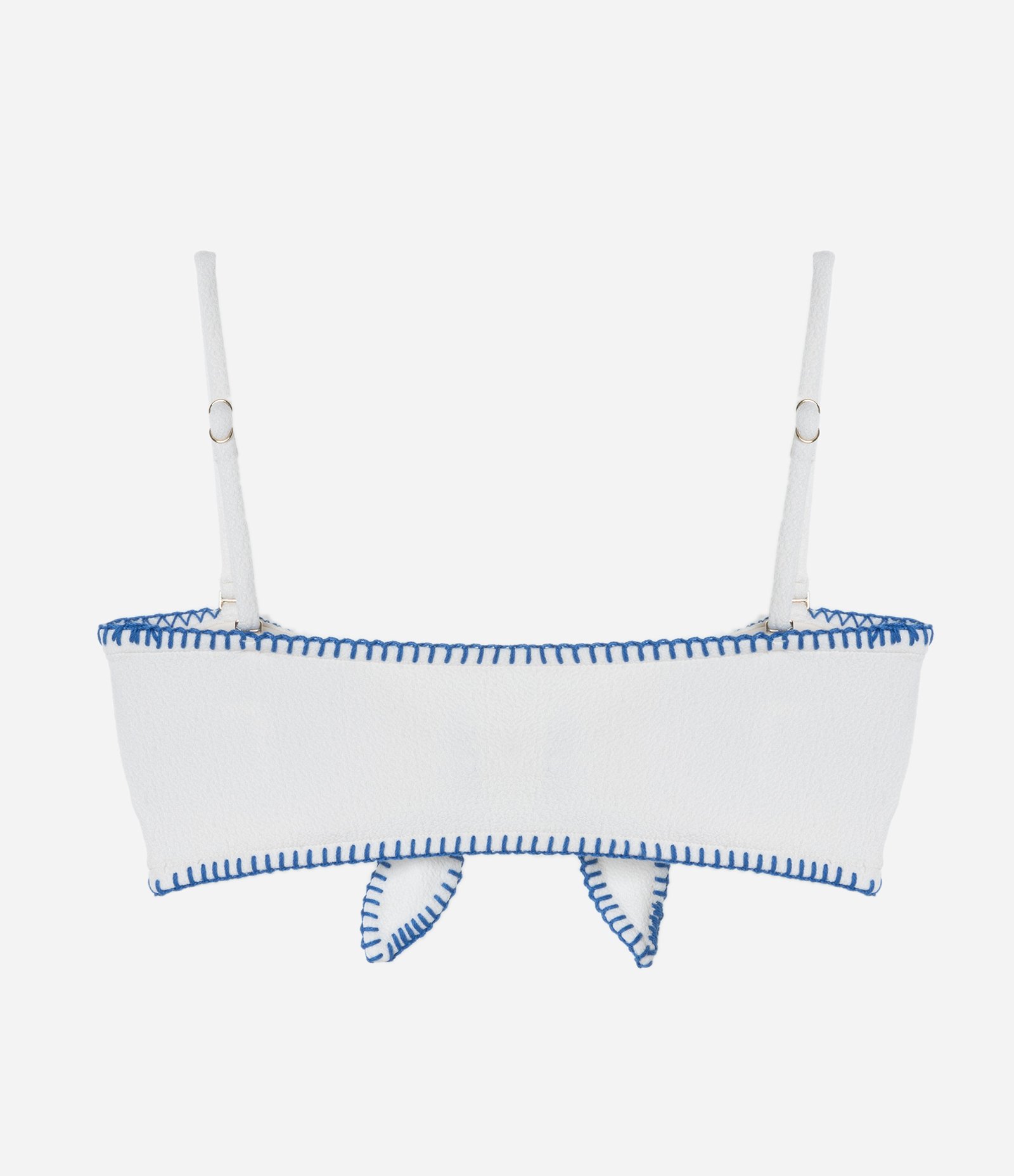Biquíni Top Bandeau em Microfibra Texturizada com Nózinho e Pesponto Contrastante Branco 7