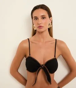 Biquini Top Bandeau em Microfibra com Pesponto Contrastante Texturizado