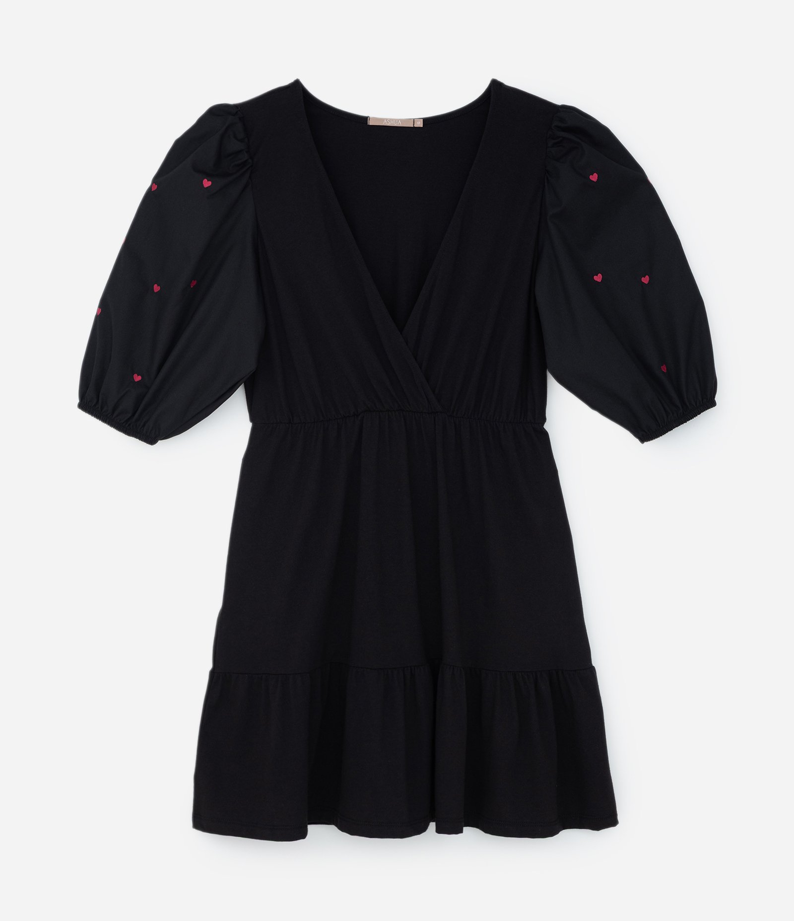 Vestido Curto Manga 3/4 com Corações Curve & Plus Size Preto 4