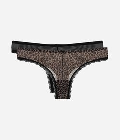 Kit 02 Calcinhas Biquíni Fio Duplo em Tule Animal Print