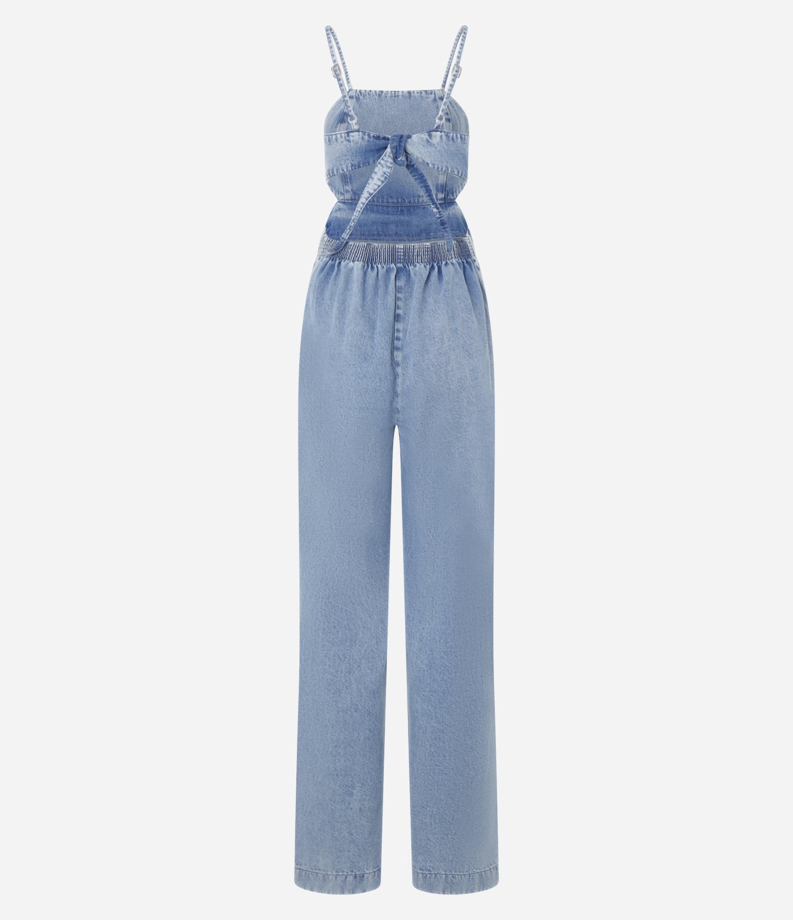 Macacão Longo em Jeans com Abertura e Amarração nas Costas Azul 6