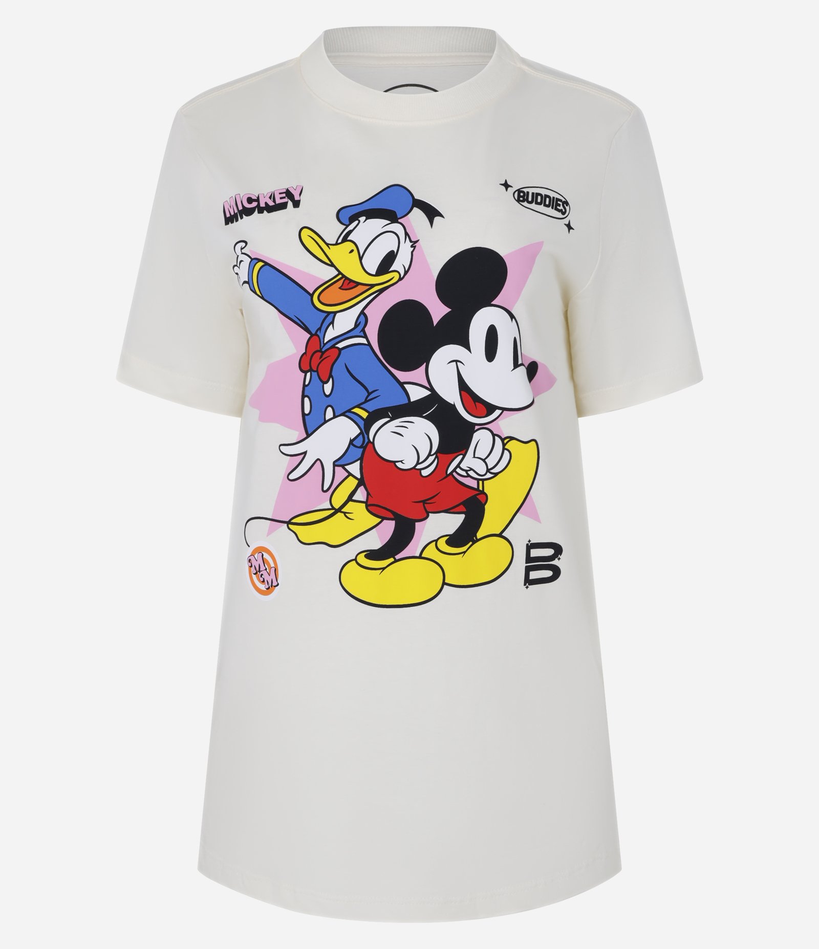 Camiseta Alongada em Algodão Estampa Mickey e Donald Off White 4