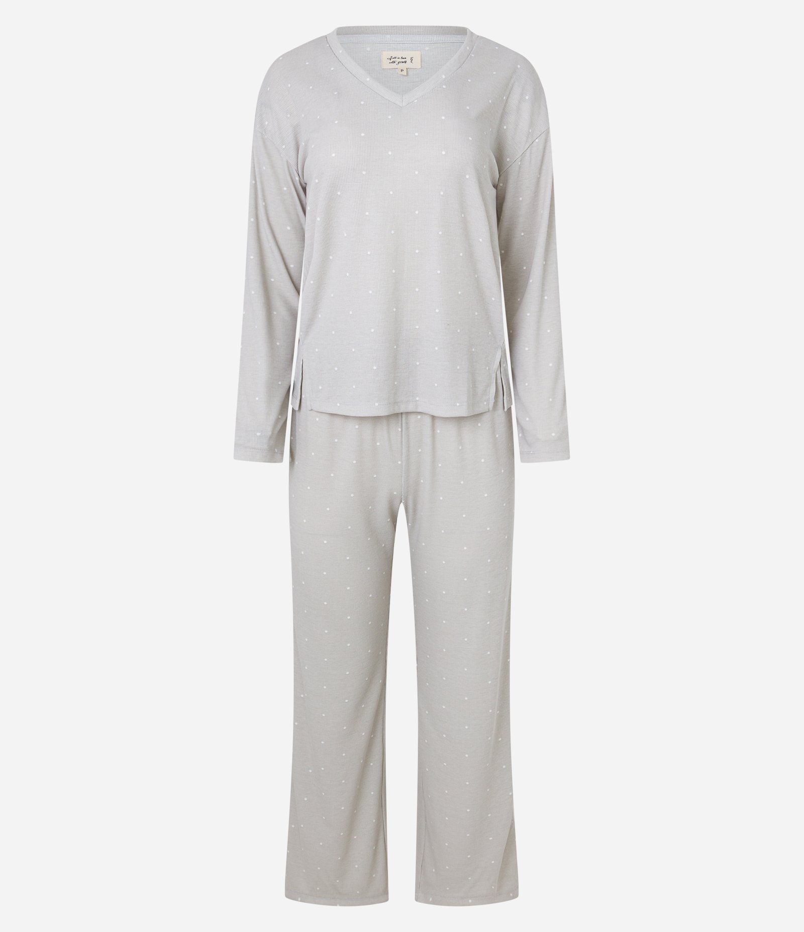 Pijama Longo em Ribana com Gola V Cinza 3