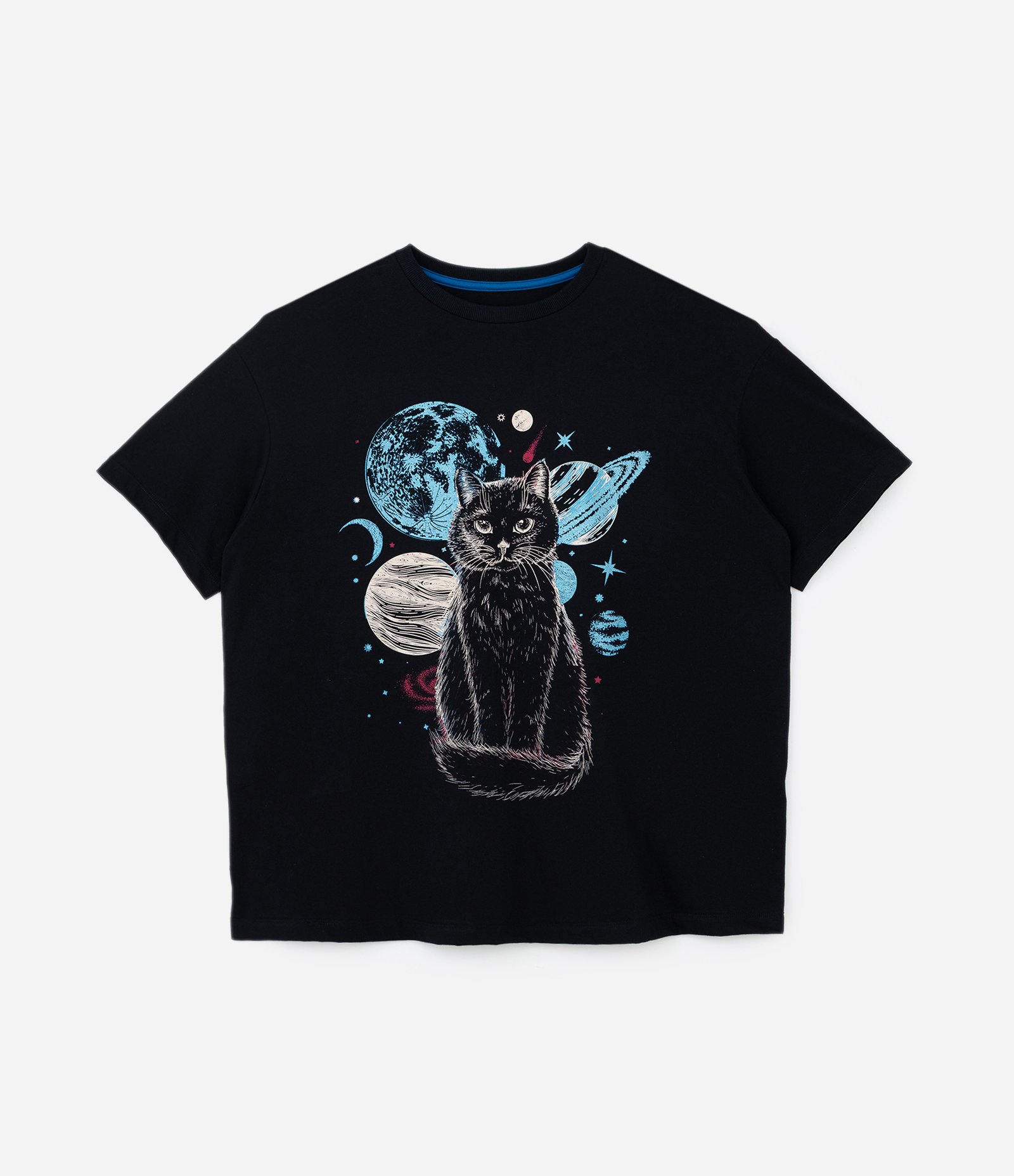 Camiseta T-shirt com Estampa de Gato Místico Curve & Plus Size Preto 4