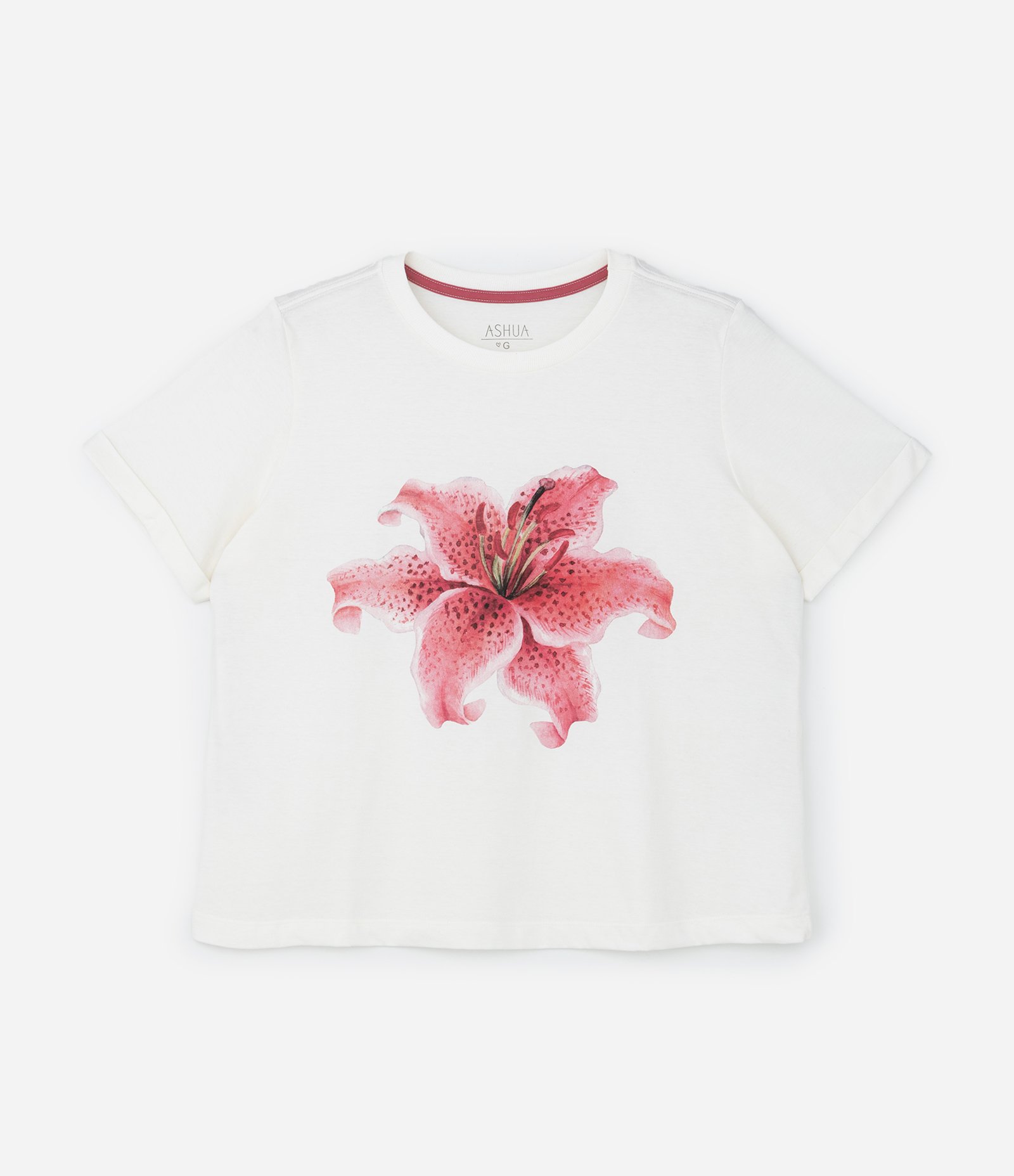 Camiseta T-shirt com Estampa de Flor Curve & Plus Size Branco 4