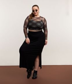 Saia Midi em Ribana com Fenda Lateral Curve & Plus Size