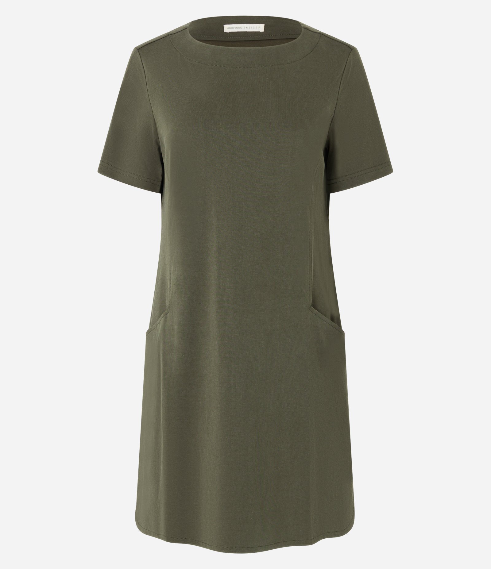 Vestido T-shirt Curto em Viscose com Bolsos Laterais Verde Militar 5