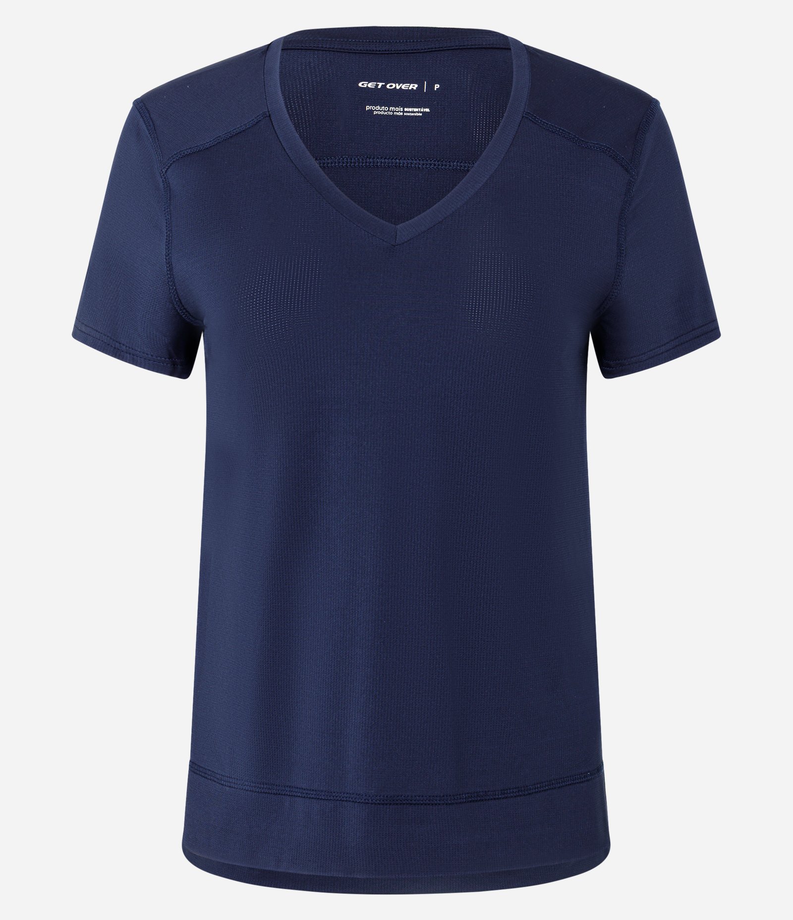 Camiseta Esportiva em Microfibra Furadinha com Barra Mullet Azul Escuro 1