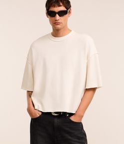 Camiseta Oversized em Algodão com Cava Deslocada Canelada