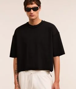 Camiseta Oversized em Algodão com Cava Deslocada Canelada