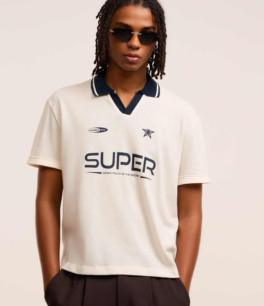 Camisa Polo Sportcore em Algodão com Estampa Lettering Bege