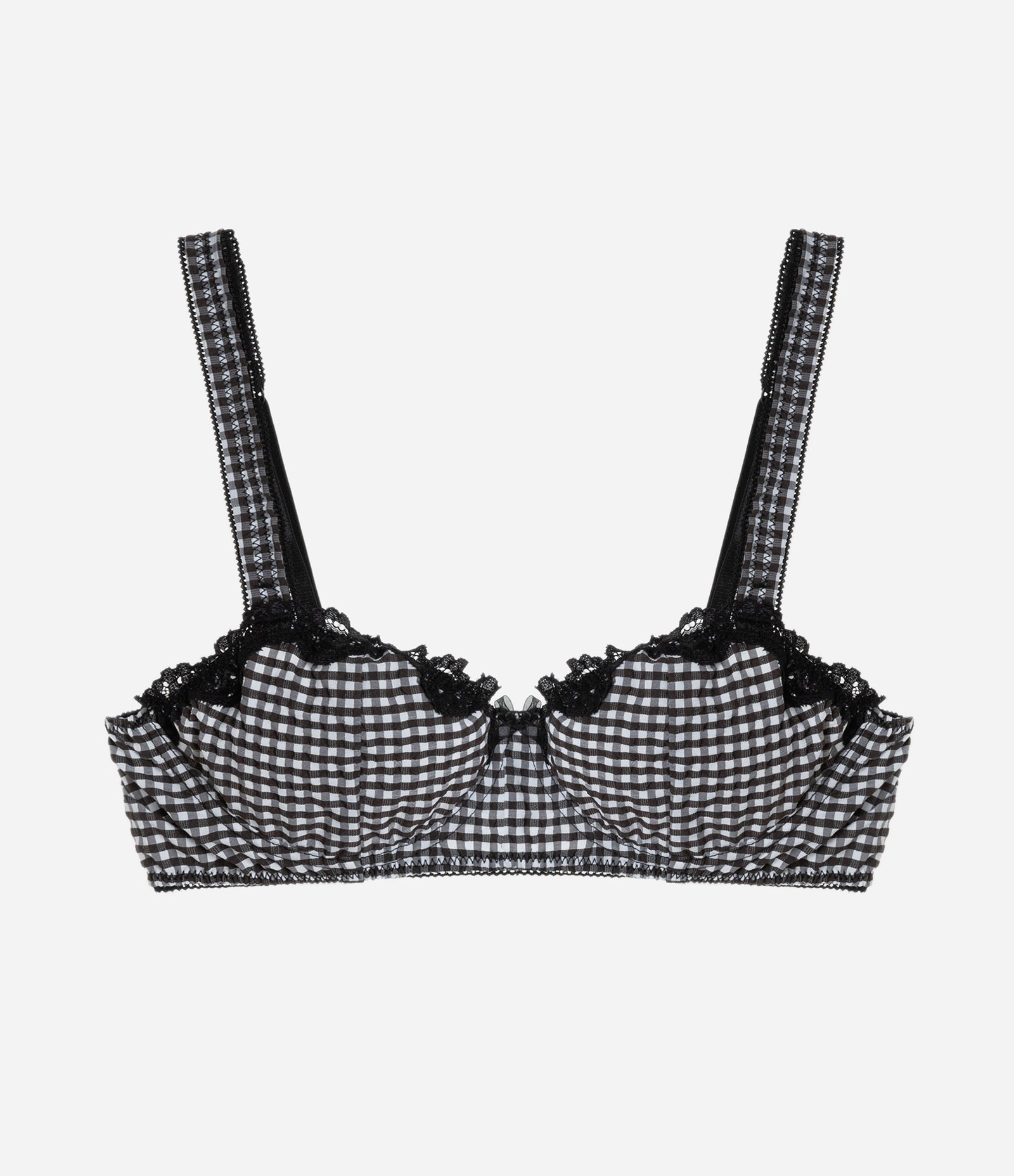 Sutiã Base Sem Bojo Com Aro e Estampa Xadrez Vichy Preto/Branco 3