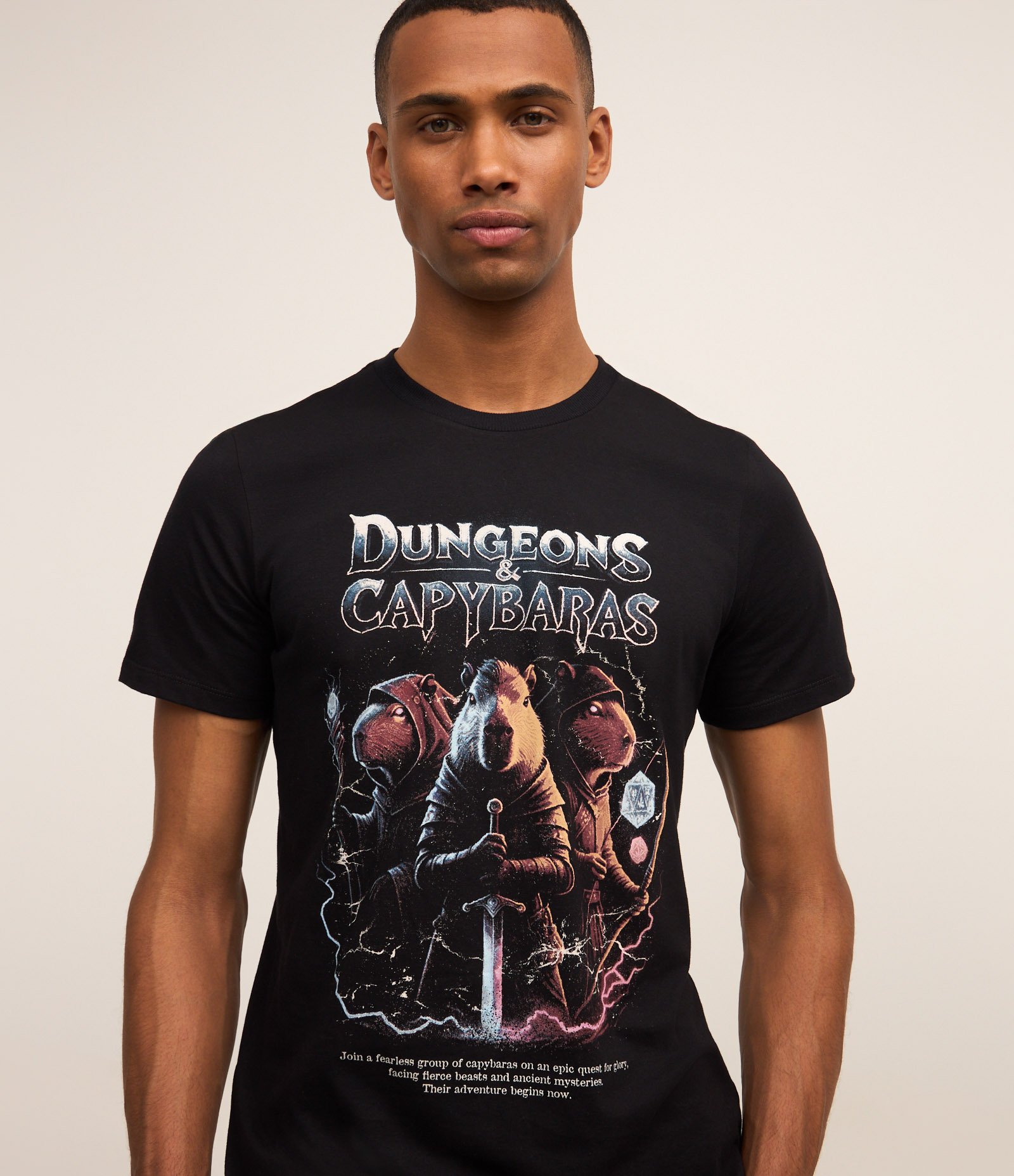 Camiseta Regular em Algodão com Estampa Capivaras RPG Cinza 3
