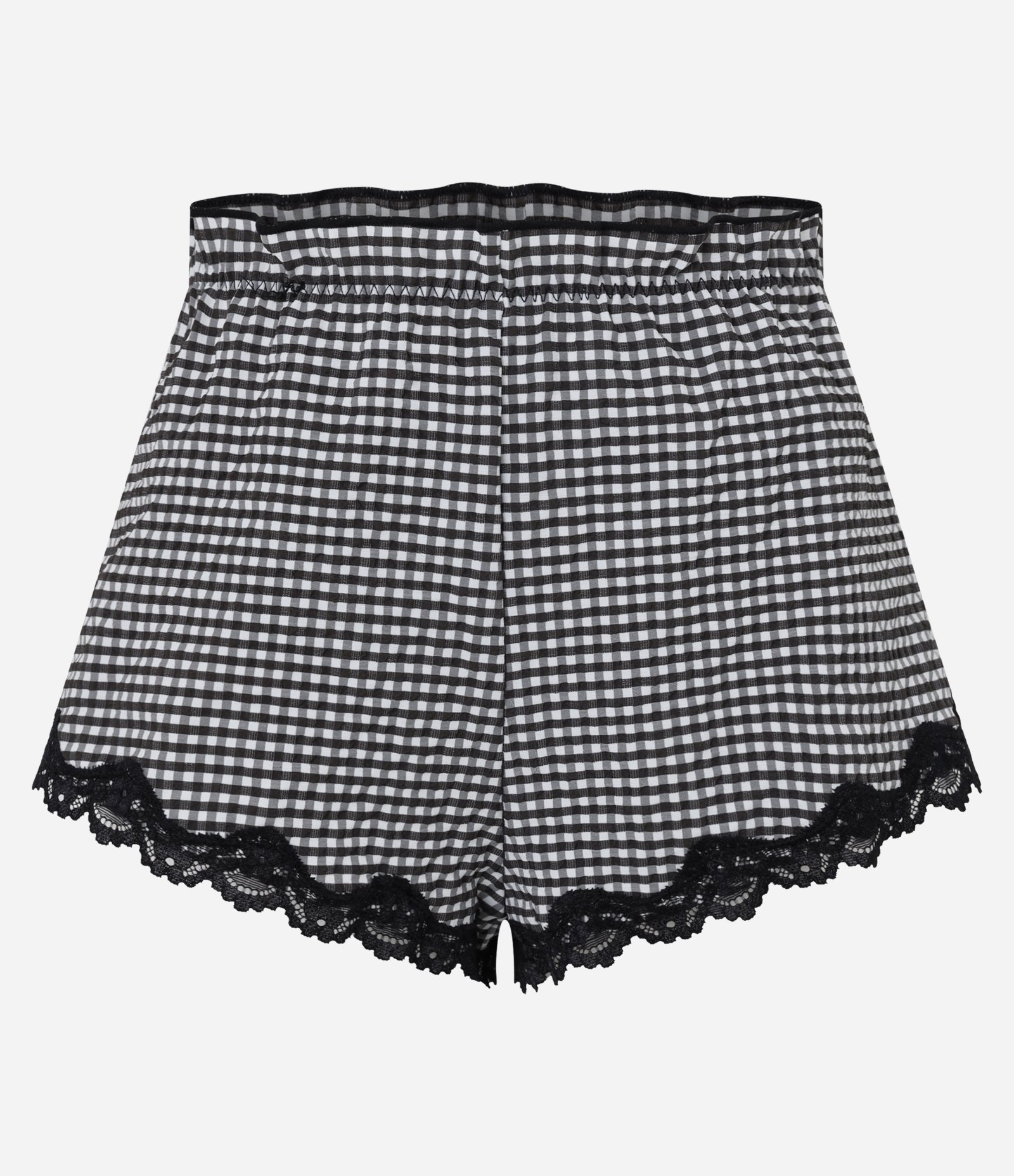 Short de Pijama com Estampa Xadrez Vichy e Renda Preto/Branco 5