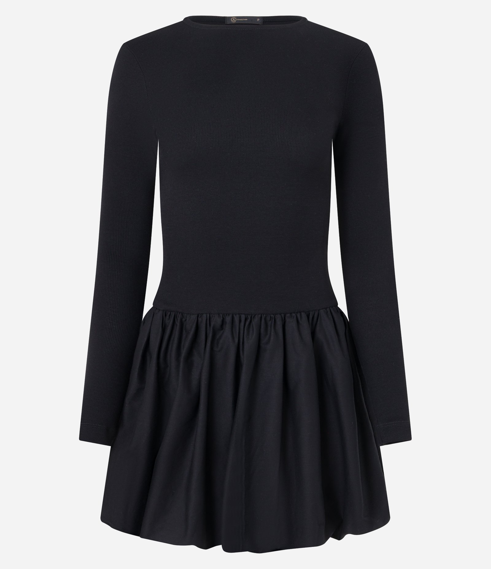 Vestido Balonê Curto em Ribana e Tricoline com Textura Canelada Preto 6