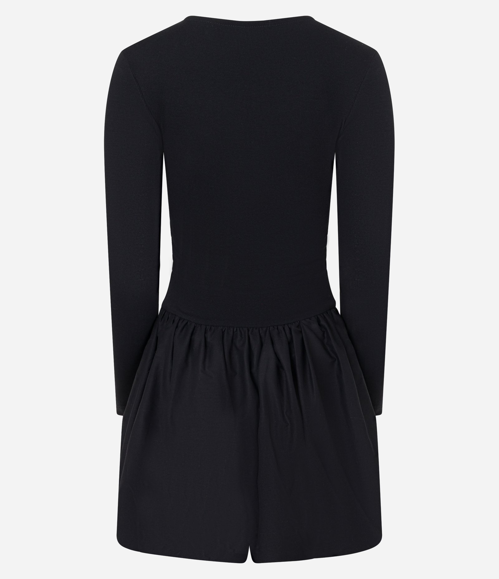 Vestido Balonê Curto em Ribana e Tricoline com Textura Canelada Preto 8