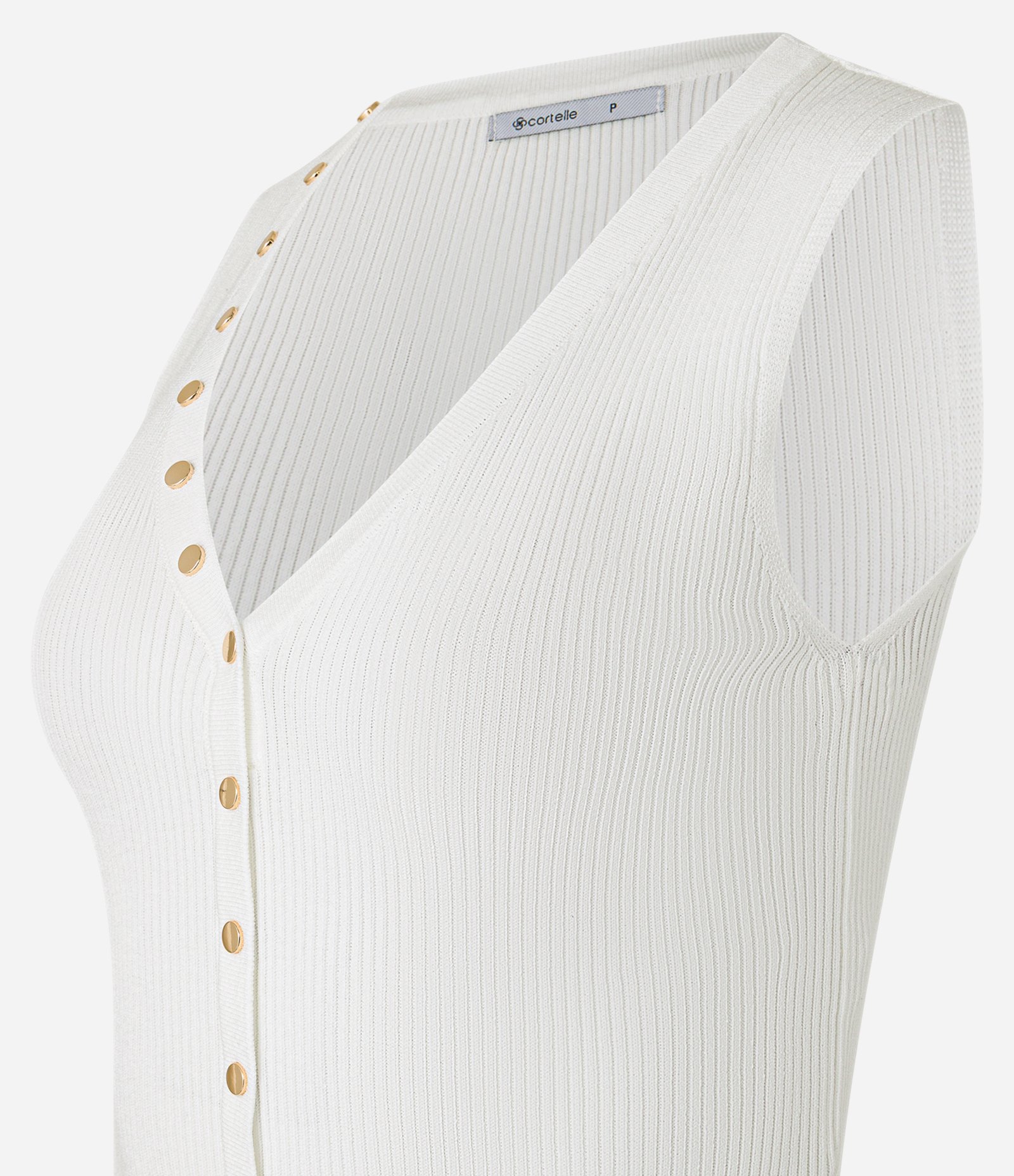 Blusa Canelada em Tricô com Tachas Metalizadas Off White 6