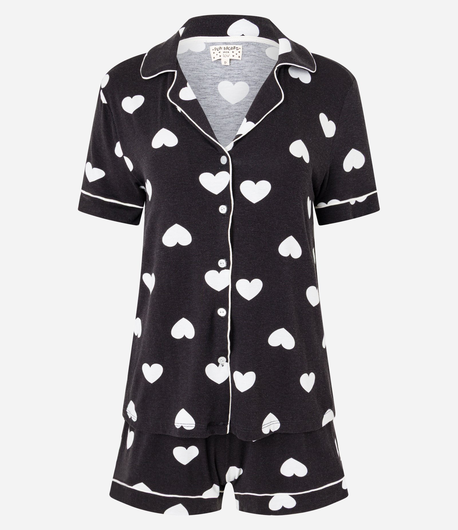 Pijama Short Doll em VIscolycra com Estampa Coração Preto 5