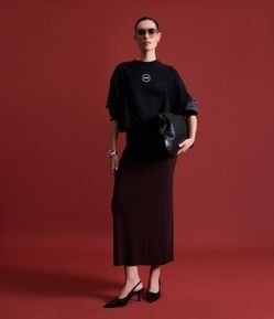 Saia Boho Reta Midi em Tricô com Fenda na Barra