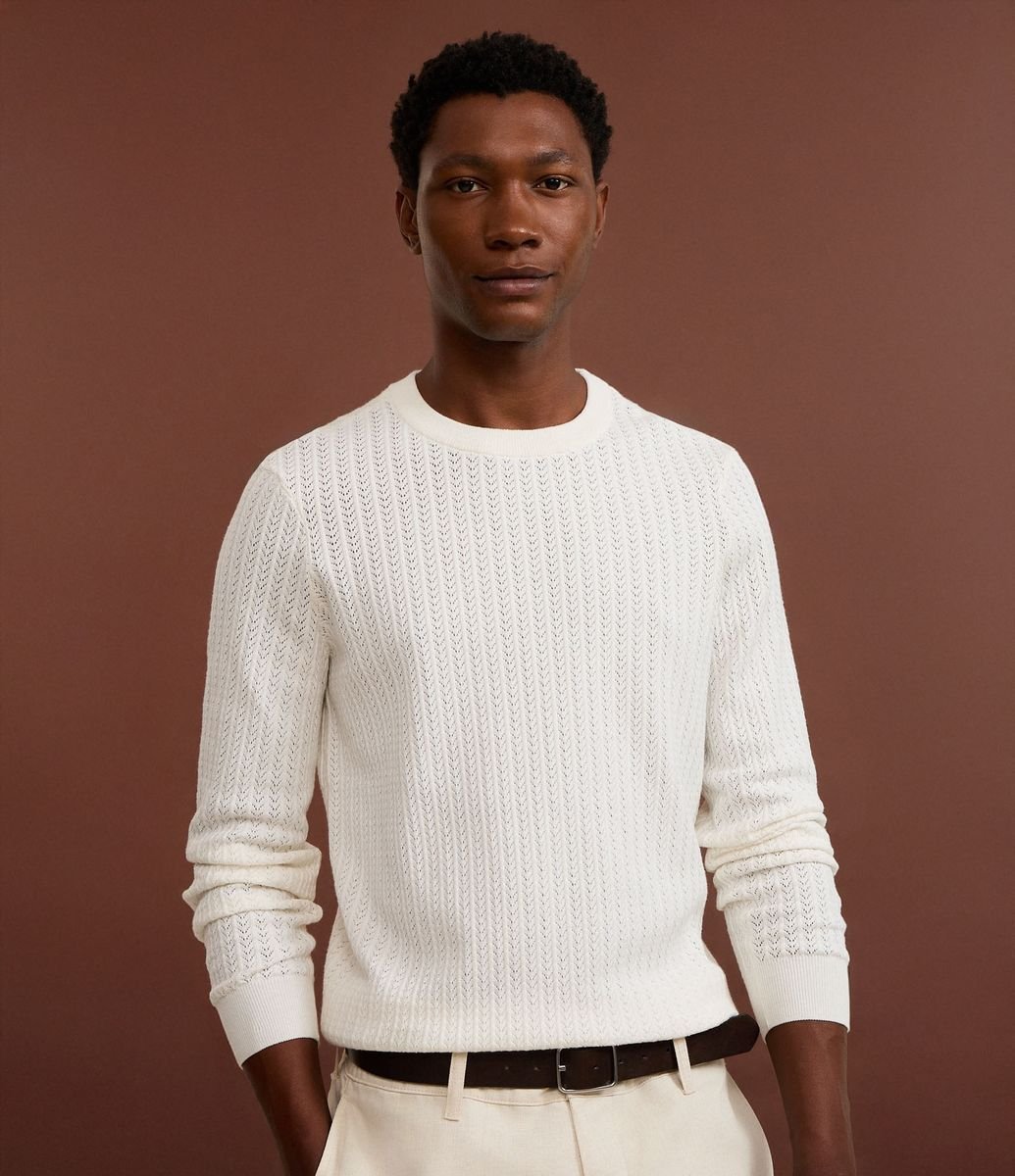 【WHITE】Jacquard knit shirt White Plain Jacquard Knitted Shirt
