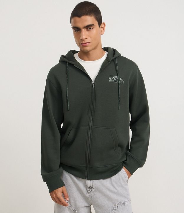 Casaco Canguru em Moletom com Capuz e Estampa de Montanha